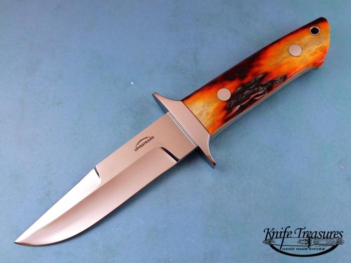 Custom Fixed Blade, N/A, 154 CM, Red Amber Stag Knife made by Schuyler Lovestrand