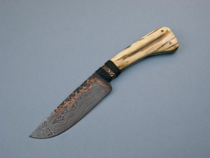 Custom Fixed Blade, N/A, Damascus Steel by Maker W/Forged Copper Accents, Mammoth Ivory Knife made by Daniel  Winkler