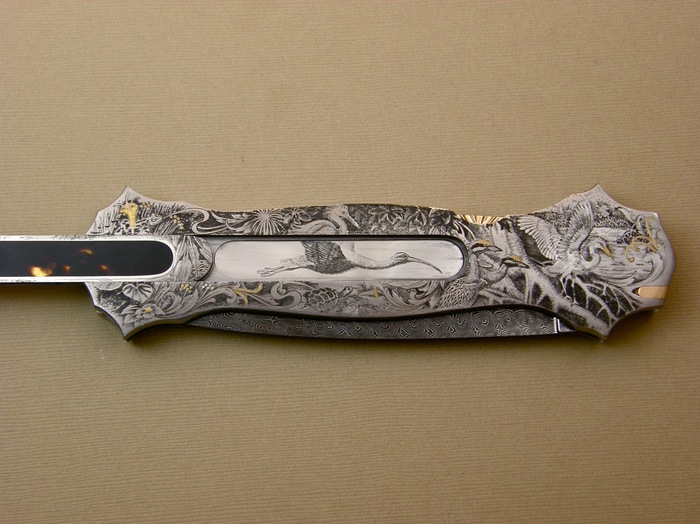 Custom Folding-Inter-Frame, Lock Back, Jerry RadosTurkish Damascus, Exotic Scales--Double Pocket Locket Knife made by Joe Kious