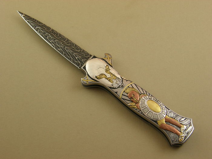 Custom Folding-Inter-Frame, Lock Back, Damascus, Black Edward's Jade--Single Pocket Locket Knife made by Joe Kious