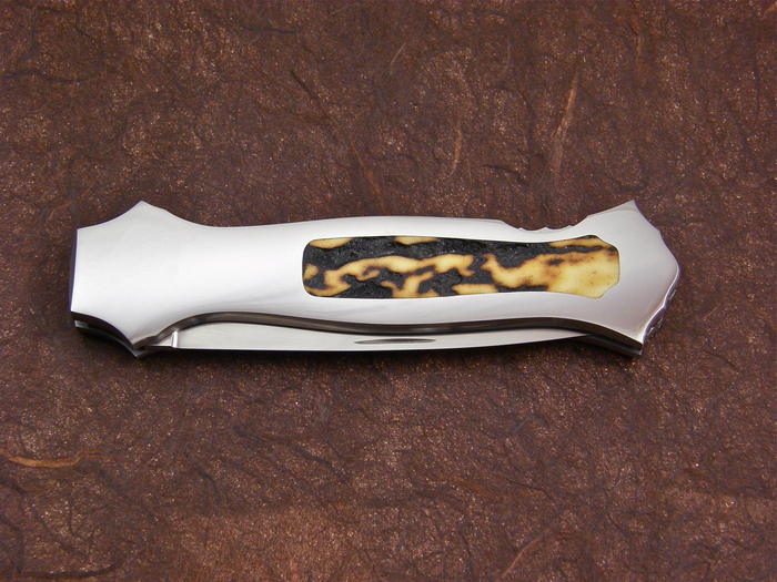 Custom Folding-Inter-Frame, Lock Back, ATS-34 Steel, Amber Stag Knife made by Joe Kious