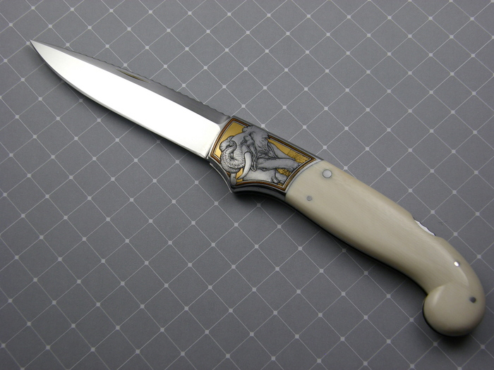Custom Folding-Bolster, Lock Back, ATS-34 Steel, Antique Ivory Knife made by Joe Kious