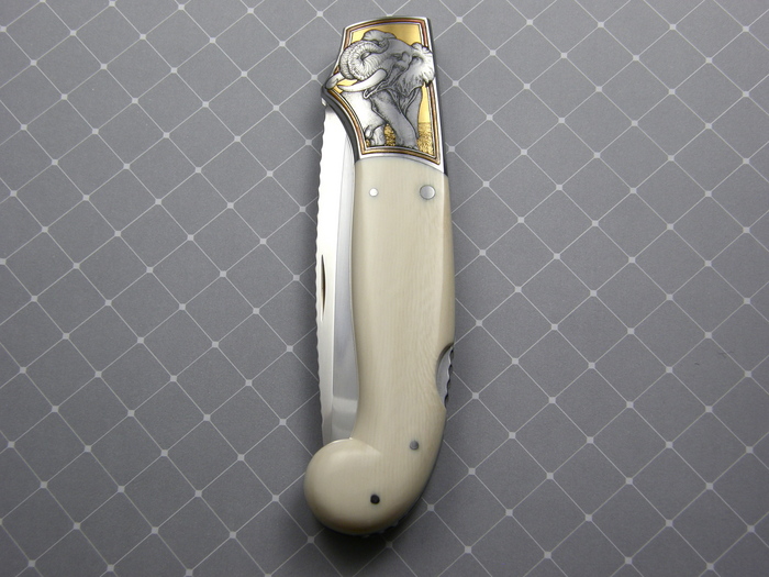 Custom Folding-Bolster, Lock Back, ATS-34 Steel, Antique Ivory Knife made by Joe Kious