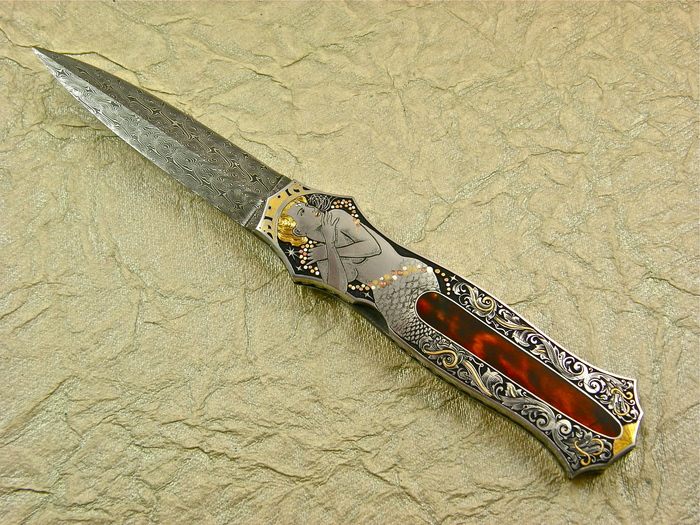 Custom Folding-Inter-Frame, Lock Back, Jerry Rados Turkish Twist Damascus, Exotic Scales--Double Pocket Locket Knife made by Joe Kious