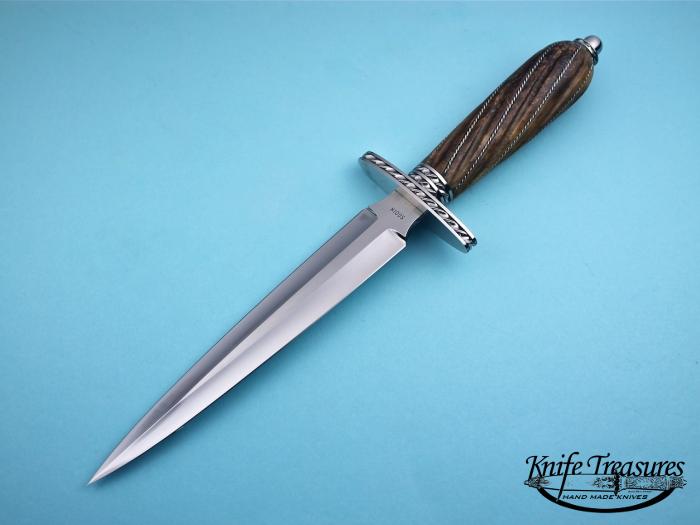 Custom Fixed Blade, N/A, ATS-34 Stainless Steel, Fluted Mammoth Ivory w Silver wire Knife made by Joe Kious