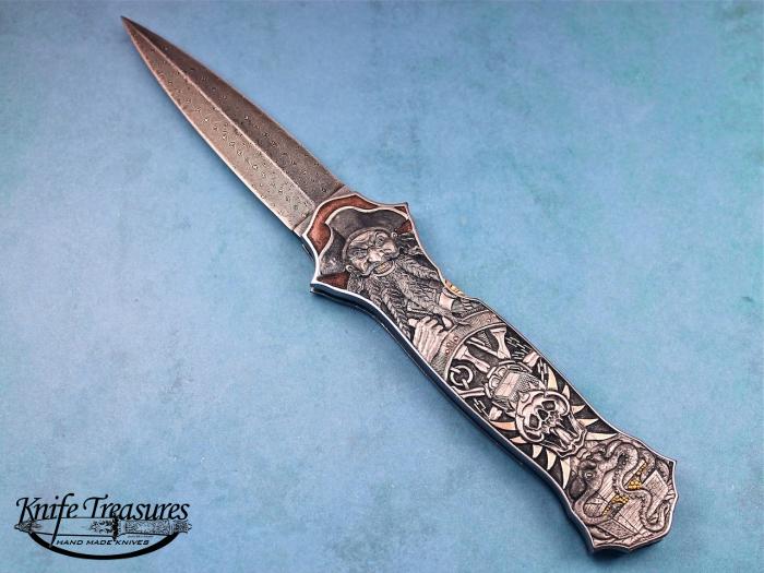 Custom Folding-Inter-Frame, Mid-Lock, Jerry Rados Turkish Twist Damascus, 416 Stainless Steel--Double Pocket Locket Knife made by Joe Kious