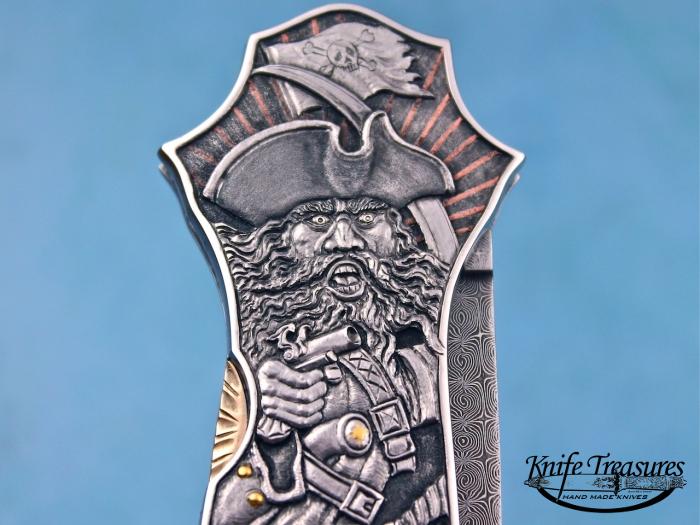 Custom Folding-Inter-Frame, Mid-Lock, Jerry Rados Turkish Twist Damascus, 416 Stainless Steel--Double Pocket Locket Knife made by Joe Kious