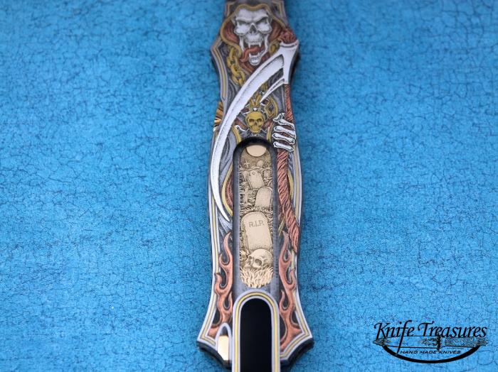 Custom Folding-Inter-Frame, Mid-Lock, Jerry Rados Turkish Damascus, Black Jade Knife made by Joe Kious