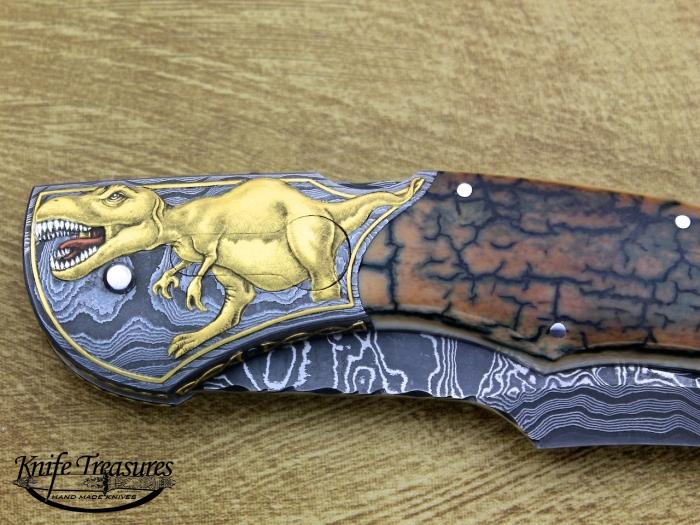 Custom Folding-Bolster, Mid-Lock, Mike Norris Stainless Damascus, Fossilized Mammoth Knife made by Joe Kious