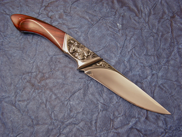 Custom Fixed Blade, N/A, 440-C Stainless Steel, Carved Snakewood Knife made by Arpad Bojtos