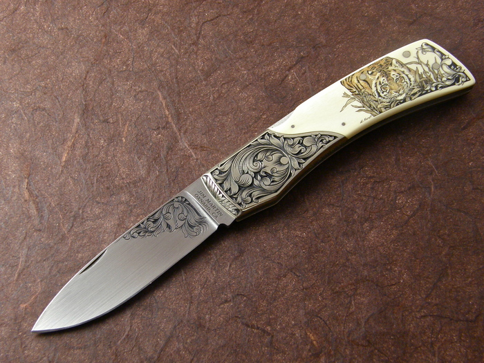 Custom Folding-Bolster, Lock Back, ATS-34 Steel, Antique Ivory Knife made by Jim Martin