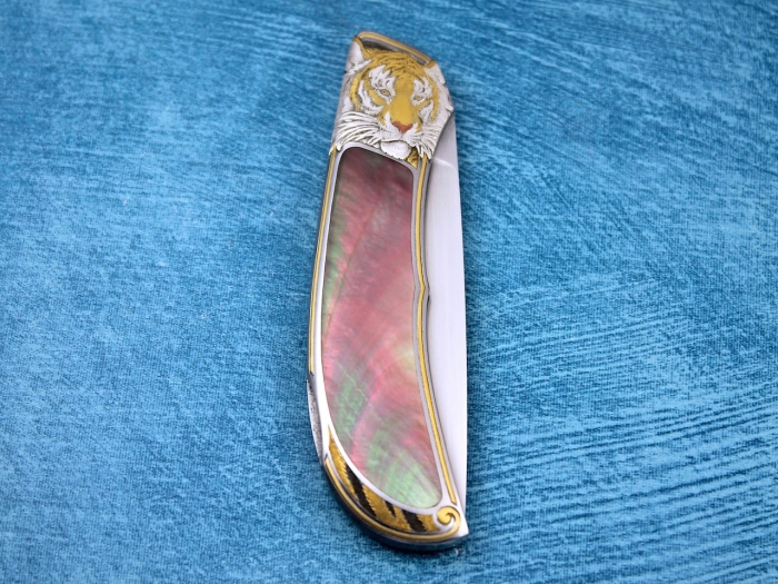 Custom Folding-Inter-Frame, Lock Back, ATS-34 Stainless Steel, Black Lip Pearl Knife made by Jack Busfield
