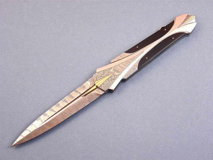 Custom Folding-Bolster, Lock Back, Damascus Steel, Pin Shell Knife made by Ken Steigerwalt