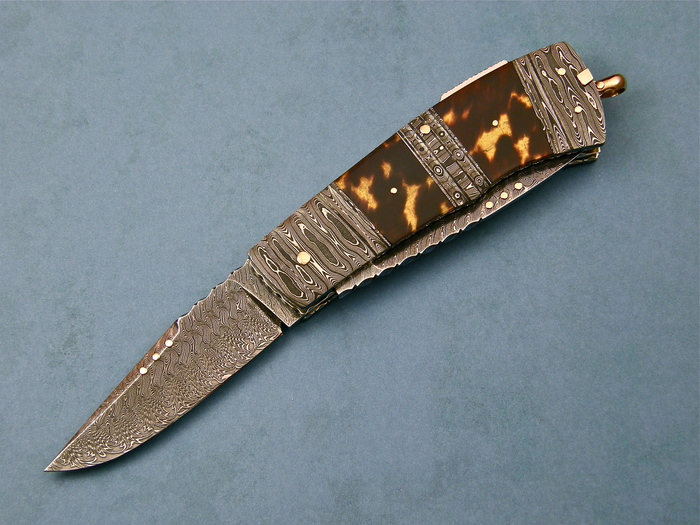 Custom Folding-Bolster, Lock Back, Damascus Steel by Maker, Exotic Scales Knife made by Kaj Embretsen