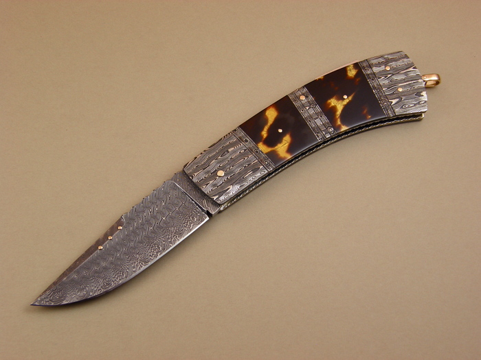 Custom Folding-Bolster, Lock Back, Damascus Steel by Maker, Exotic Scales Knife made by Kaj Embretsen