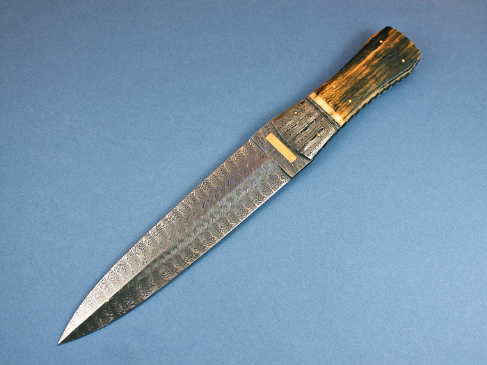 Custom Fixed Blade, N/A, Damascus Steel by Maker, Fossilized Mammoth Knife made by Kaj Embretsen