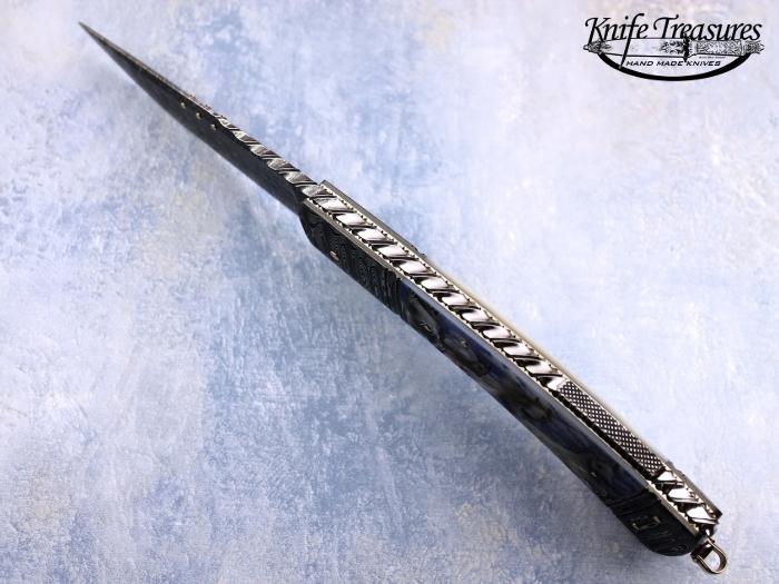 Custom Folding-Bolster, Lock Back, Damascus Steel By Maker, Engraved Mother Of Pearl Knife made by Kaj Embretsen