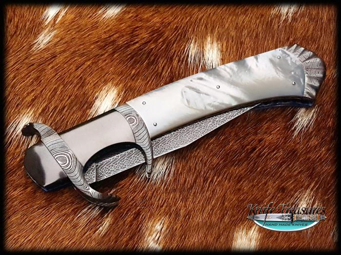 Custom Folding-Bolster, Top Liner Lock, Damascus Steel, Mother Of Pearl Knife made by Javier Vogt