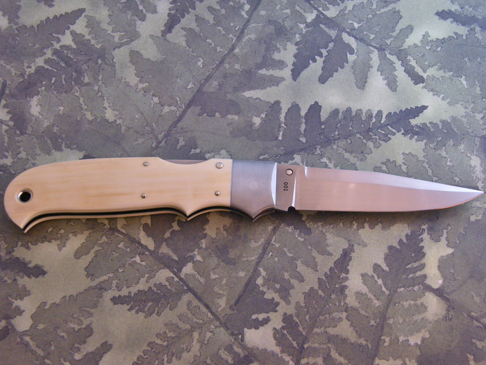 Custom Folding-Bolster, Lock Back, ATS-34 Steel, Antique Ivory Knife made by Jess Horn