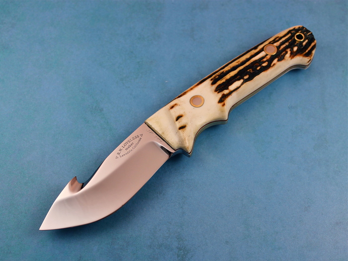 Custom Fixed Blade, N/A, ATS-34 Stainless Steel, Natural Stag With Brass Wrapped Around Spine Knife made by Bob  Loveless