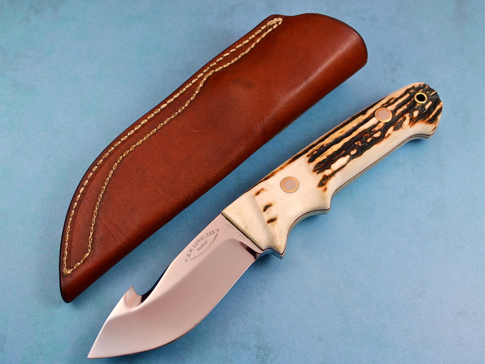 Custom Fixed Blade, N/A, ATS-34 Stainless Steel, Natural Stag With Brass Wrapped Around Spine Knife made by Bob  Loveless