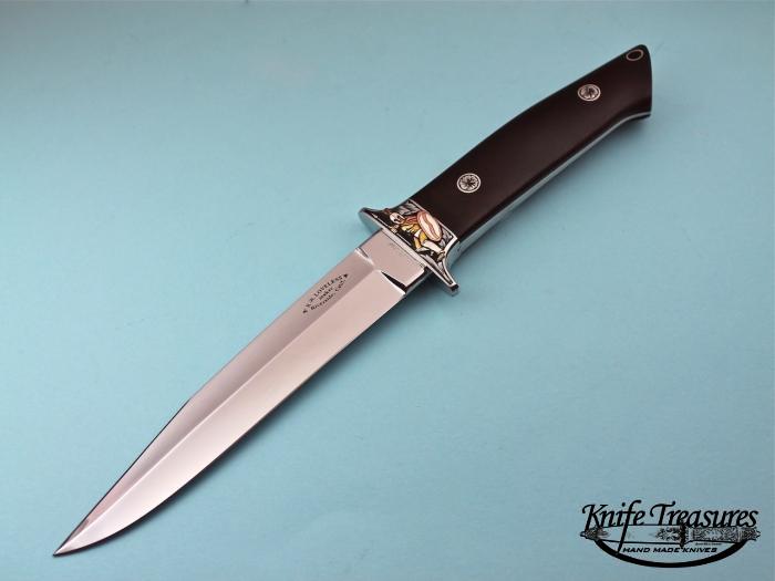 Custom Fixed Blade, N/A, ATS-34 Stainless Steel, Green Linen Micarta Knife made by Bob  Loveless