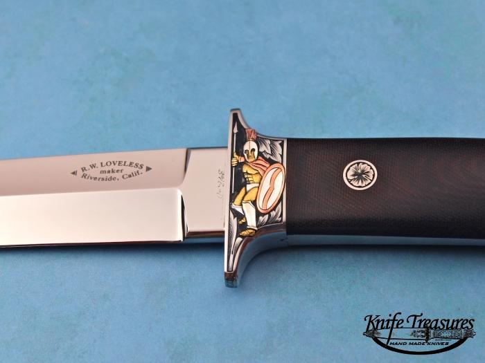 Custom Fixed Blade, N/A, ATS-34 Stainless Steel, Green Linen Micarta Knife made by Bob  Loveless