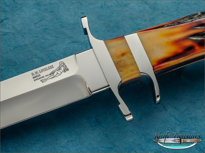 Custom Fixed Blade, N/A, ATS-34 Stainless Steel, Red Amber Stag Knife made by Bob  Loveless