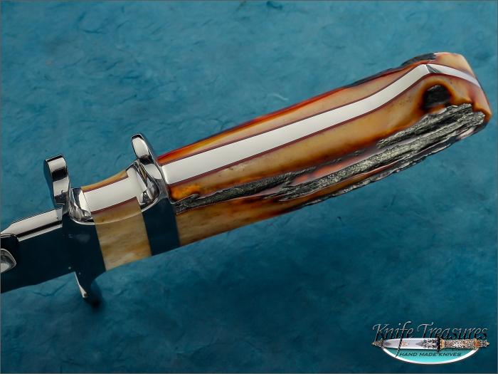Custom Fixed Blade, N/A, ATS-34 Stainless Steel, Red Amber Stag Knife made by Bob  Loveless
