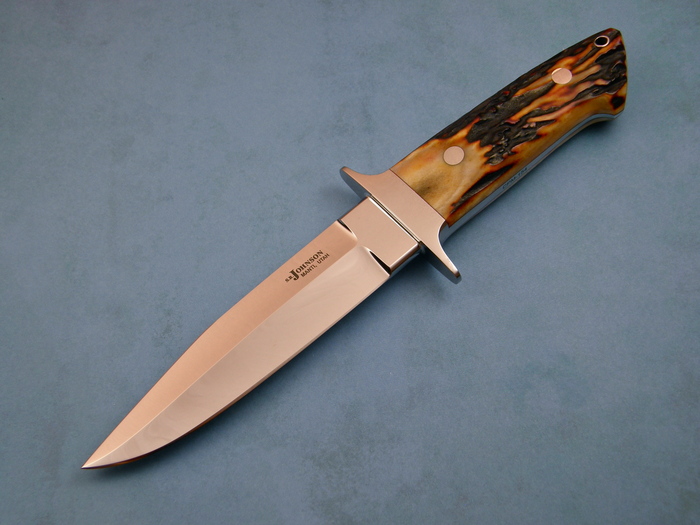 Custom Fixed Blade, N/A, CPM-154, Amber Stag Knife made by Steve SR Johnson