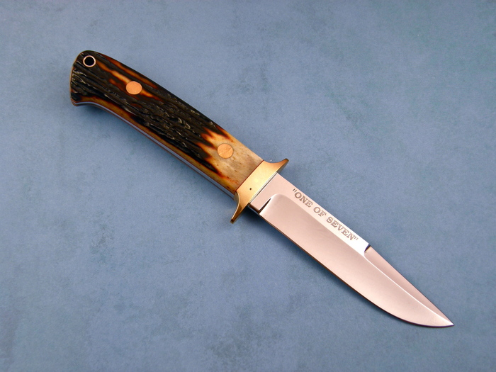 Custom Fixed Blade, N/A, World Trade Center Steel, Amber Stag Knife made by Steve SR Johnson