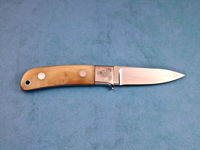 Custom Fixed Blade, N/A, ATS-34 Stainless Steel, Polished Sheep Horn Knife made by Steve SR Johnson