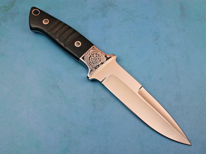 Custom Fixed Blade, N/A, ATS-34 Stainless Steel, Notched Black Micarta Knife made by Steve SR Johnson
