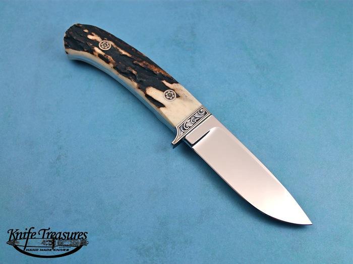 Custom Fixed Blade, N/A, ATS-34 Steel, Natural Stag Knife made by Steve SR Johnson