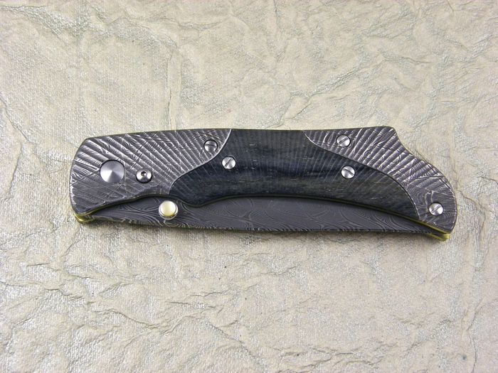Custom Folding-Bolster, Liner Lock, Damascus Steel, Carved Giraffe Bone Knife made by Larry  Davidson