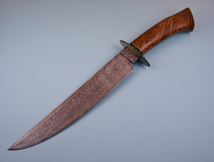 Custom Fixed Blade, N/A, Damascus Steel by Maker, Burl Wood Knife made by Jerry  Fisk