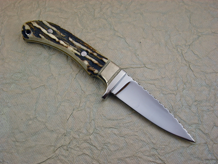 Custom Fixed Blade, N/A, 440-C Stainless Steel, Natural Stag Knife made by Gill Hibben