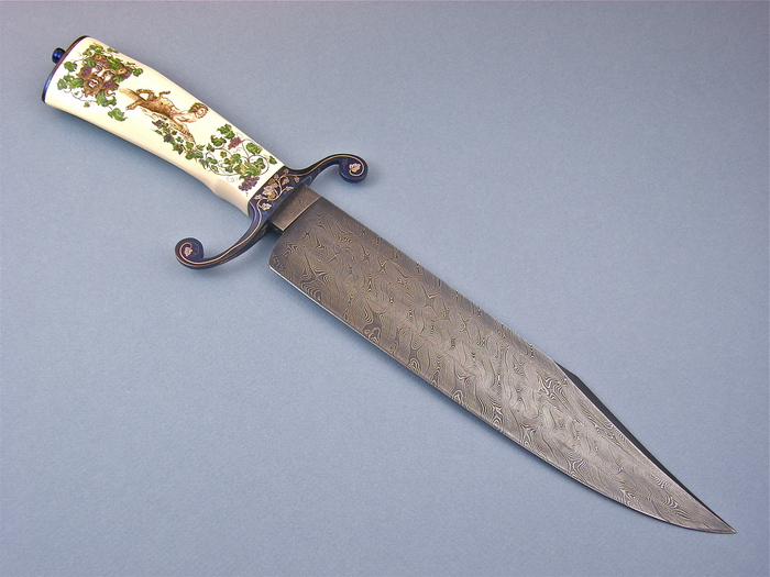 Custom Fixed Blade, N/A, Damascus Steel by Maker, Antique Ivory Knife made by Bailey Bradshaw