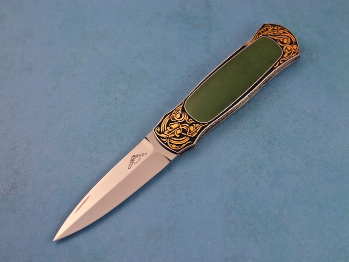 Custom Folding-Inter-Frame, Lock Back, ATS-34 Stainless Steel, Green Apple Jade Knife made by Warren Osborne