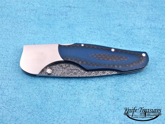 Custom Folding-Bolster, Mid-Lock, Damascus Steel, Carbon Fiber Knife made by Warren Osborne