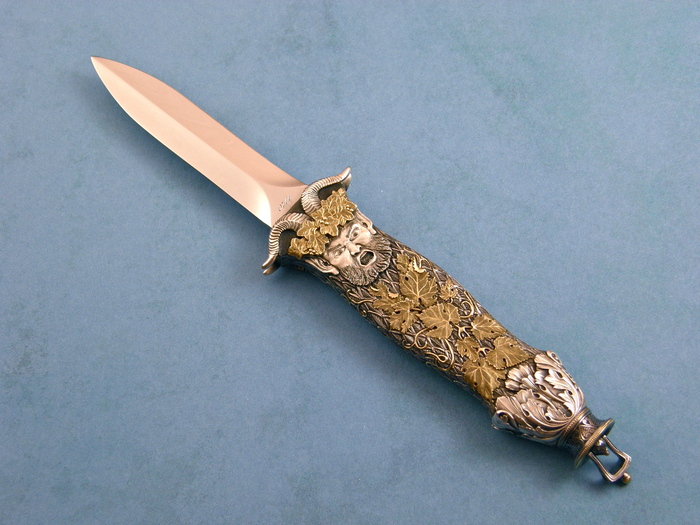 Custom Folding-Bolster, Bale Pull, RWL-34 Steel, Gold, Silver and Bronze Knife made by Alex Gev